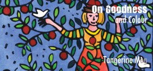 Woman who is also a plum tree being grateful for ideas and creativity and peace