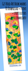 Header image for "Downloadable bookmark: blooming flowers" featuring quirky Tangerine Meg artist drawings