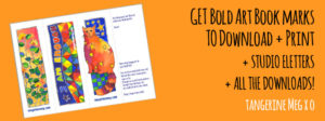 Header image for "Downloadable bookmarks" featuring quirky Tangerine Meg artist drawings