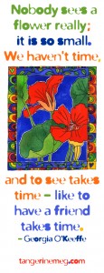 watercolour painting of nasturtiums with Georgia O'Keeffe quote