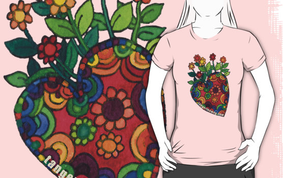 blooming heart design on a pink tshirt