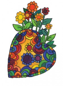heart with flowers and patterns, painting