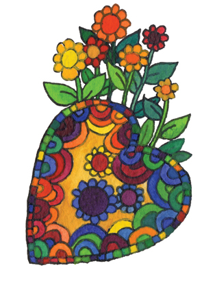 heart with flowers and patterns, painting