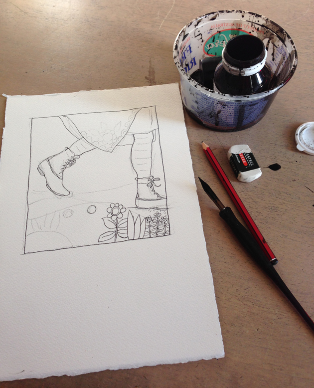 Shoes-of-Sincerity_inking-progress-plus-tools_630