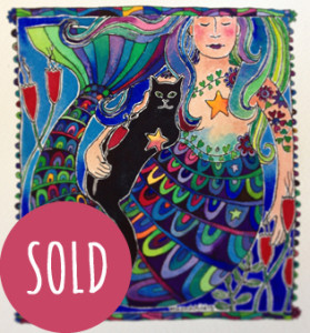 Colourful mermaid and her cat