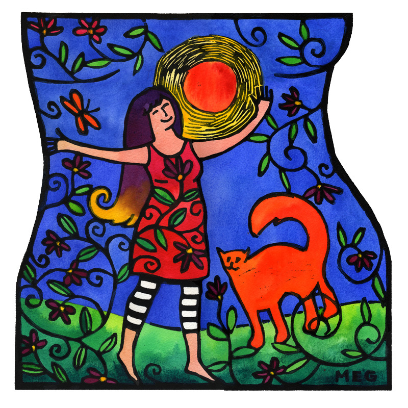 TangerineMeg_JoieDeVivre_hand-colored lino print