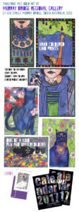 Lino prints and paintings by Tangerine Meg, showing at Murray Bridge Regional Gallery, 27 6th St Murray Bridge. Open hours details. Also images of calendars and cards on sale there.