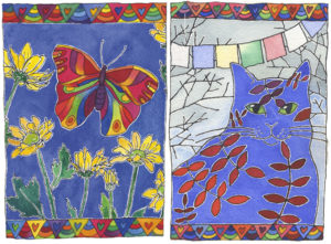 2paintings by Tangerine Meg currently showing at Pepper St Art Centre, Magill, South Australia