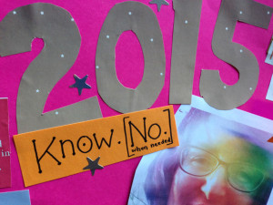 collaged snippets, a photo, some writing and a big cut out 2015