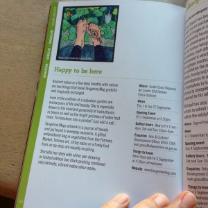 The Just Add Water Arts program for 2016 open to Tangerine Meg's "Happy to be Here" exhibition page