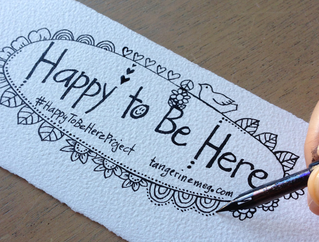 Dip pen and ink drawing bookmark artwork in process