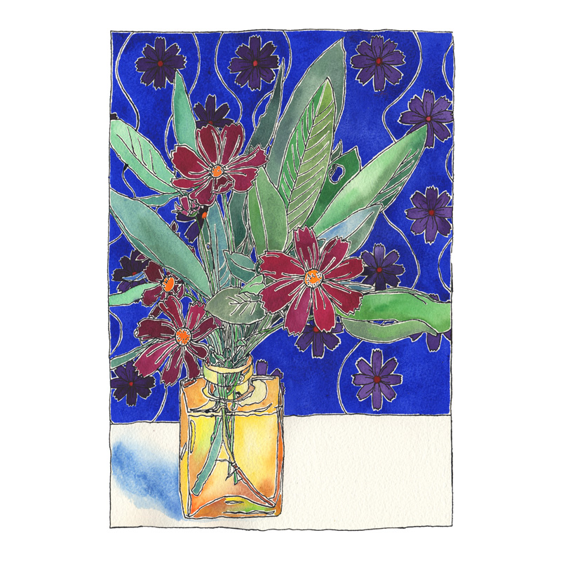 Cosmos and sage (yellow glass)_800