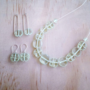 translucent green glass necklace and earring set