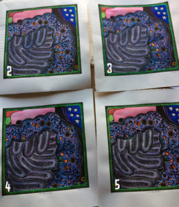 comparing the almost-the-same coloured remaining A Veritable Garden lino prints