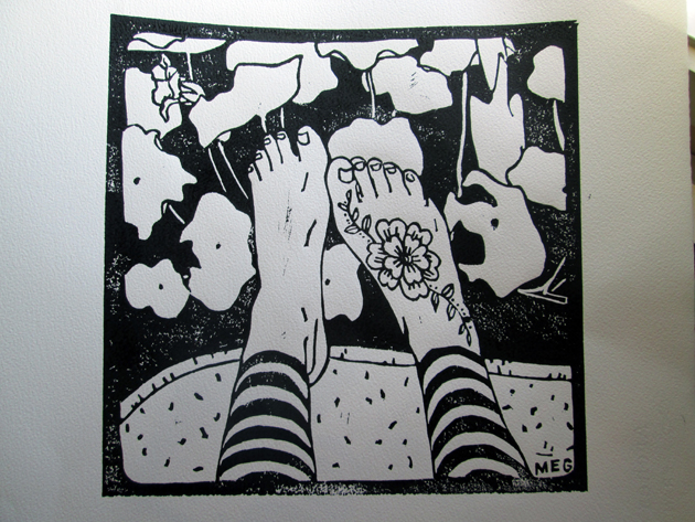 black ink printed on white paper of Spring Feet
