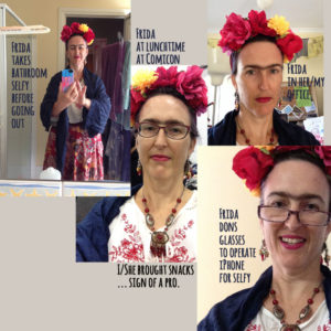 A collage of 4 photos of Tangerine Meg dressed up as Frida Kahlo ready for Oz Comic-Con 2014.
