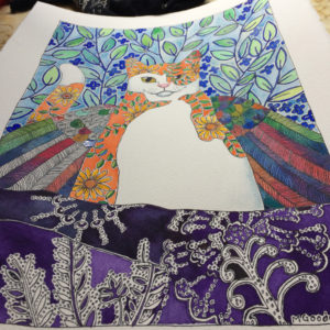 Almost completed painting of winged cat