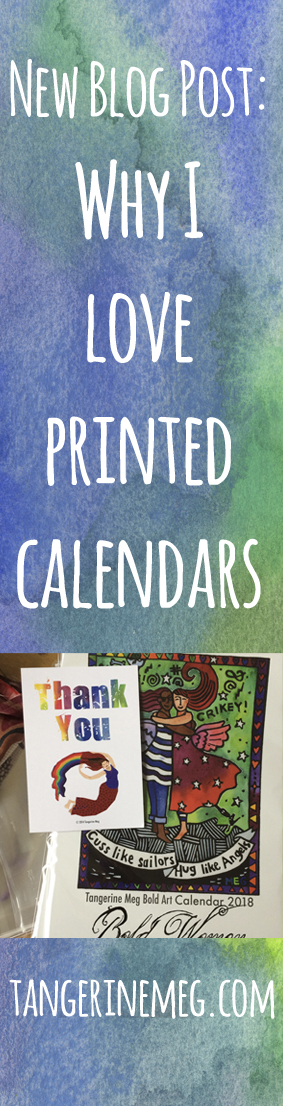 Why I Love Paper Calendars in white text with a watercolour background, and featuring an art calendar cover with a thank you card photo.