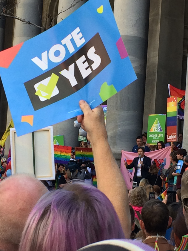 Penny Wong speaking at the Adelaide Marriage Equality rally
