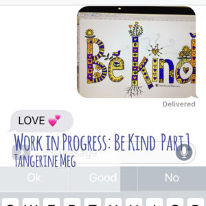 A screenshot from a mobile phone showing artwork on a screen and a reply saying "love"