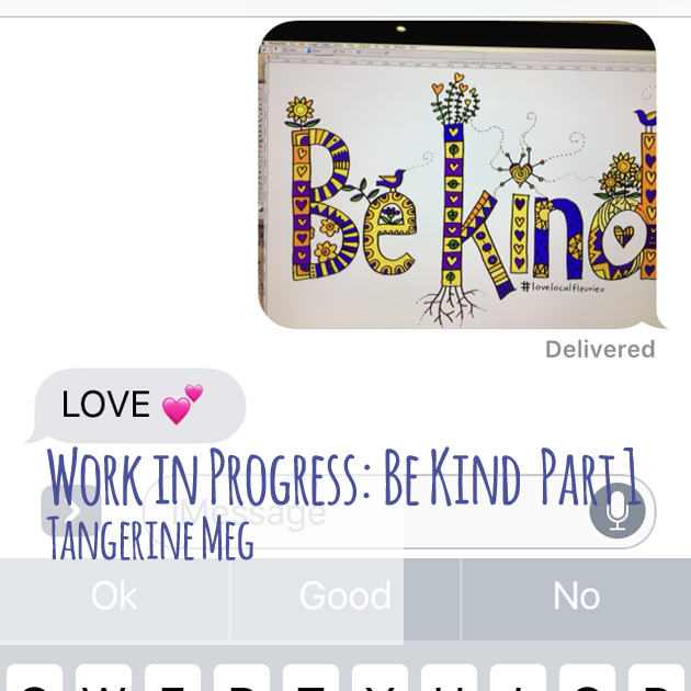 A screenshot from a mobile phone showing artwork on a screen and a reply saying "love"