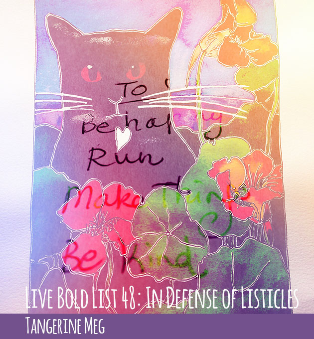 Header featuring cat art, post in defence of the humble list post
