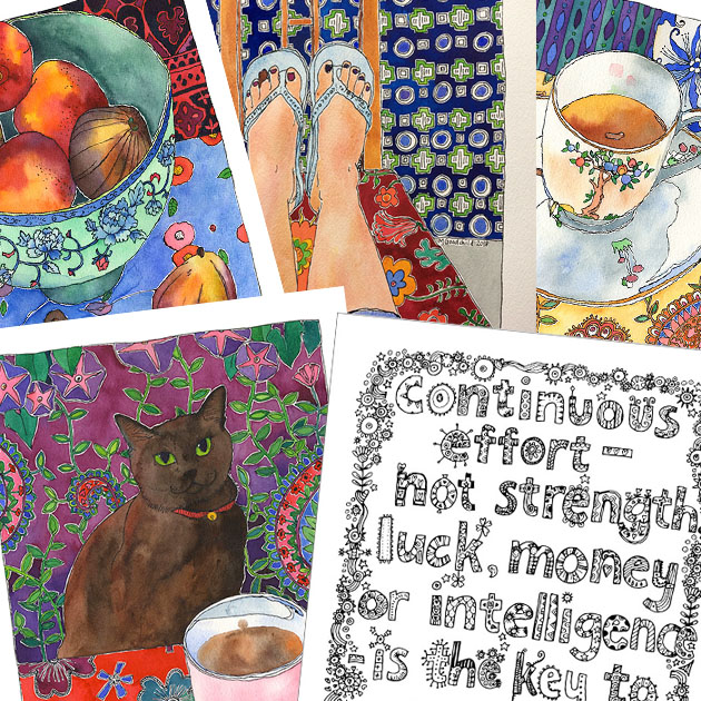 5 new pictures, 4 are paintings and one is a black and white colouring page