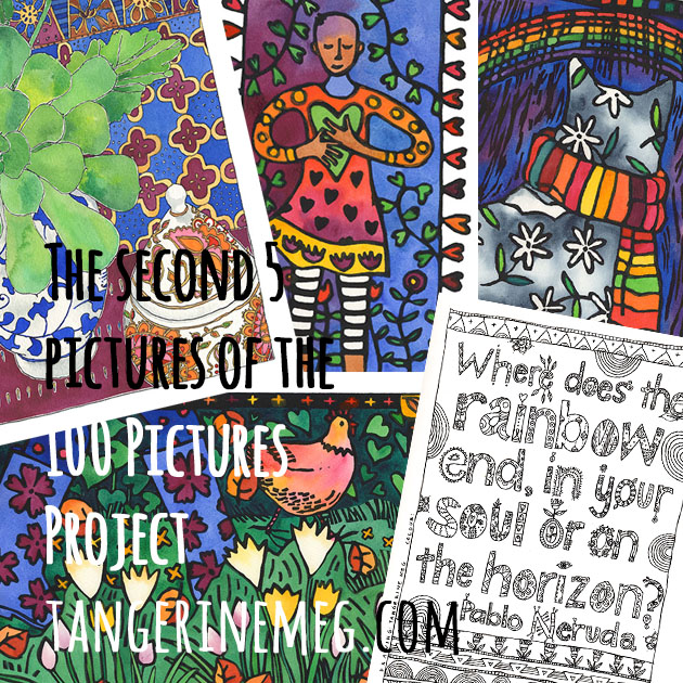 5 Tangerine Meg pictures, overlaid with blog post header type: " The second 5 pictures of the 100 Pictures Project"