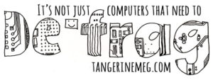 "It's not just computers that need to defrag" written in handwriting like font, and the word "Defrag" is illustrated with computer mother board like patterns.
