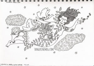 line drawing of sleeping floating woman by Tangerine Meg