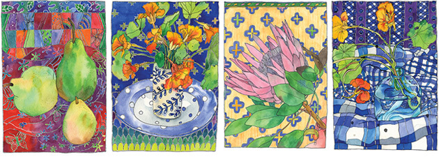 Four vibrant still life paintings by Tangerine Meg are the first confirmed for her Pear Shaped exhibition 2022