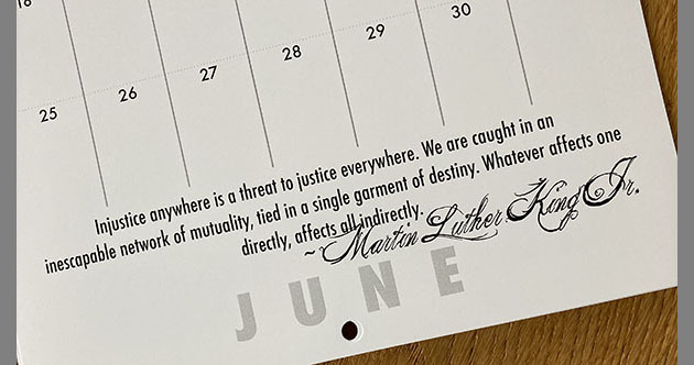 snapshot of martin luther king quote on calendar page